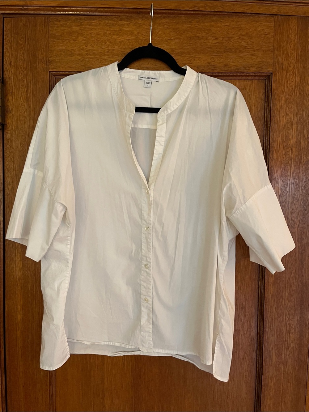 James Perse Cream Band-Collar Button Down Shirt